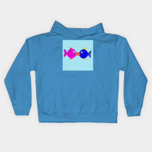 Illustrated kissing fish Kids Hoodie